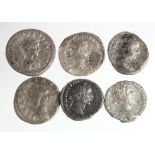 Roman Imperial silver denarii, 3 x emperors, 3 x empresses, avarage GF to VF [6]