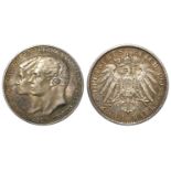 German Imperial State Saxe-Weimar-Eisenach, Grand Duke's First Marriage silver 2 Mark 1903A, KM#