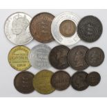 Channel Islands (Jersey and Guernsey) 14x coins, tokens and medals, copper and other base metal,