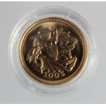 Half Sovereign 2005 BU in a hard plastic capsule