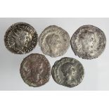 Late Roman Imperial silver looking pieces, Gordian III silver denarius, Sear 8675, GF a ditto but an