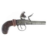 18th century flint lock pocket pistol signed lock all complete in need of some restoration.