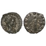 Quintillus billon antoninianus, Rome Mint 270 AD. Reverse reads: PROVIDENT AVG. Providentia standing