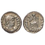 Valens silver siliqua, Trier Mint 368-375 A.D., reverse reads:- VRBS ROMA, Roma seated left on