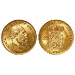 Netherlands gold 10 Gulden 1875, KM# 105, UNC