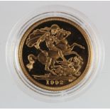 Half Sovereign 1992 Proof FDC in a hard plastic capsule