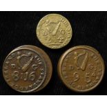 Coin Weights (3) Irish standard brass George II era, for a double pistole 1751 VF, a half pistole (