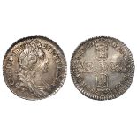 Sixpence 1696, first bust, early harp, large crowns, S.3520, GVF-nEF on a broad flan, a little