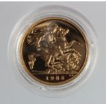 Half Sovereign 1982 Proof FDC in a hard plastic capsule