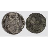 Scotland (2): James V billon Plack (4d) F/GF, and Charles II silver Merk 1673 GF