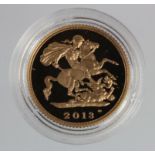 Half Sovereign 2013 Proof FDC in a hard plastic capsule