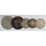 Tokens, 19thC Silver (5): Hampshire Shilling 1811 toned GVF, York 'Cattle and Barber' Sixpence