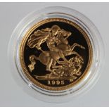 Half Sovereign 1995 Proof FDC in a hard plastic capsule