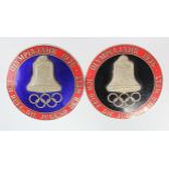WW2 German Blue Enamel & Black Enamel 1936 Olympics Badges - Olympia 1936, "I call the children of