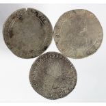 Spanish Netherlands shipwreck silver Ducatons (3): 1638 Zc hand KM# 72.1, porous Fine, 1647