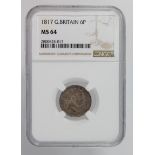 Sixpence 1817 NGC slabbed as MS64