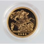 Half Sovereign 1986 Proof FDC in a hard plastic capsule