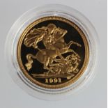 Half Sovereign 1991 Proof FDC in a hard plastic capsule