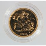 Half Sovereign 2011 BU in a hard plastic capsule