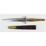 Second Pattern WW2 F.S. knife. Brass grip with light hatching. Crossguard marked. 'B2'. Blade 6.25".