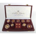 Golden Jubilee Gold Proof Set 2002. The Royal Mint issue comprising £5 Crown, £2 ,£1, 50/20/10/5/2