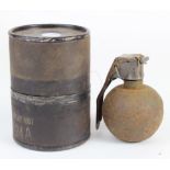 Vietnam War. INERT US M-67 Baseball Grenade and transportation Tube. The idea behind this grenade
