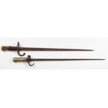 Bayonets: French Bayonets without scabbards. 1) French Brass Model 1874 Epee Bayonet made at Tulle