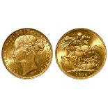 Sovereign 1886M, St George, Melbourne Mint, Australia, S.3857C, BU, small mark on cheek.