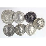 Roman Silver (7) Denarii of Domitian, Trajan, Vespasian, and Marcus Aurelius, F to VF, plus an