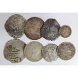 Spain & Colonial silver (8): Naples Philip II Tari 1554-1598 nVF, an unidentified cob 8 Reales Fair,