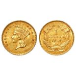 USA gold Dollar 1857 GVF very light scratch obverse under magnification