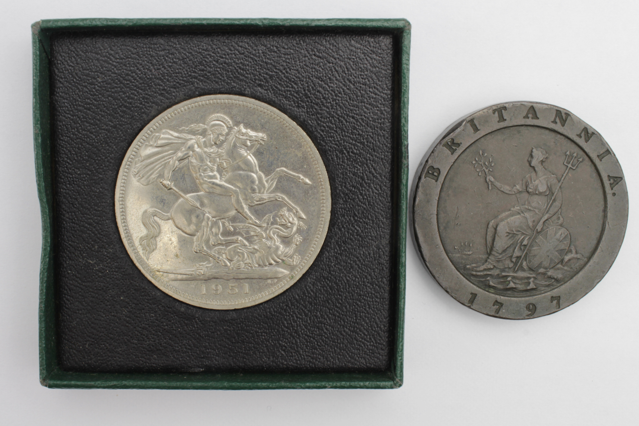 GB Coins (2): Twopence 1797 copper "cartwheel" nVF, and a Festival of Britain Crown 1951 EF in