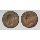 Half Farthings (2): 1839 nEF trace lustre, and 1843 GVF