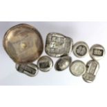 China (9) sycee or pseudo-sycee ingot/charms for tourists, in white metal, possibly silver or part