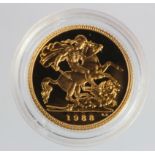 Half Sovereign 1988 Proof FDC in a hard plastic capsule