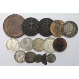 GB Coins (15) 18th to 20thC including silver, noted: Shilling 1787 w/o hearts GF, Sixpence 1787 w/