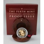 Australia Sovereign 1999 The Perth Mint Centenary Proof Issue Sovereign with silver border FDC cased