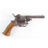 Revolver: a 6 shot Belgian Pinfire Pocket Revolver. Calibre 7mm. Cylinder with Belgian proof mark.