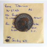 Tiberius copper as, Rome Mint 36-37 A.D., reverse:- Rudder superimposed on a large banded globe,