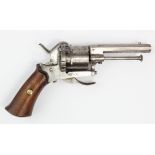Revolver - an open frame pin fire pocket Revolver circa 1865. Double action (GWO) sidegate loading