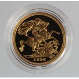 Half Sovereign 1996 Proof FDC in a hard plastic capsule