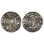 English short cross silver penny of Rhuddlan by the moneyer HALLI of Group !, c.1180-c.1203, obverse