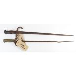 Great War soldier’s souvenir French bayonets, an 1874 Gras and a Lebel, both with some surface rust,
