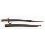 Bayonet: French Model 1866 Sabre Bayonet made at Chatellerault in March 1868. In its steel scabbard.
