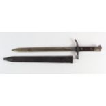 Bayonet: a Finnish Model 1927 Bayonet for the Mosin Nagant Rifle. Blade 12". Ricasso marked 'Hackman