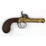 Pistol - a good brass cannon barrelled percussion pocket pistol circa 1840. Barrel 2.5", bore approx
