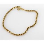 9ct yellow gold rope chain bracelet, length 19.5cm, weight 4.1g