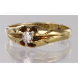 18ct yellow gold ring, diamond set gypsy style, diamond weight approx. 0.15ct, finger size Q, weight