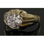 9ct yellow gold single stone cz gypsy style ring, finger size U, weight 5.8g