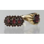 9ct hallmarked Gold Garnet set Rings sizes N & Q weight 8.0g (2)